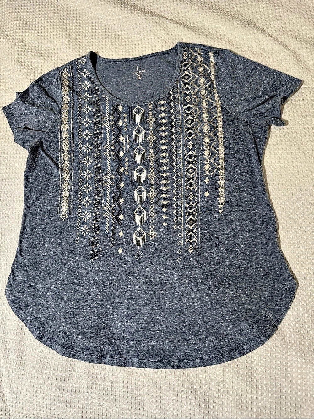 Hannah Geometric Short Sleeve Top in Blue 1X